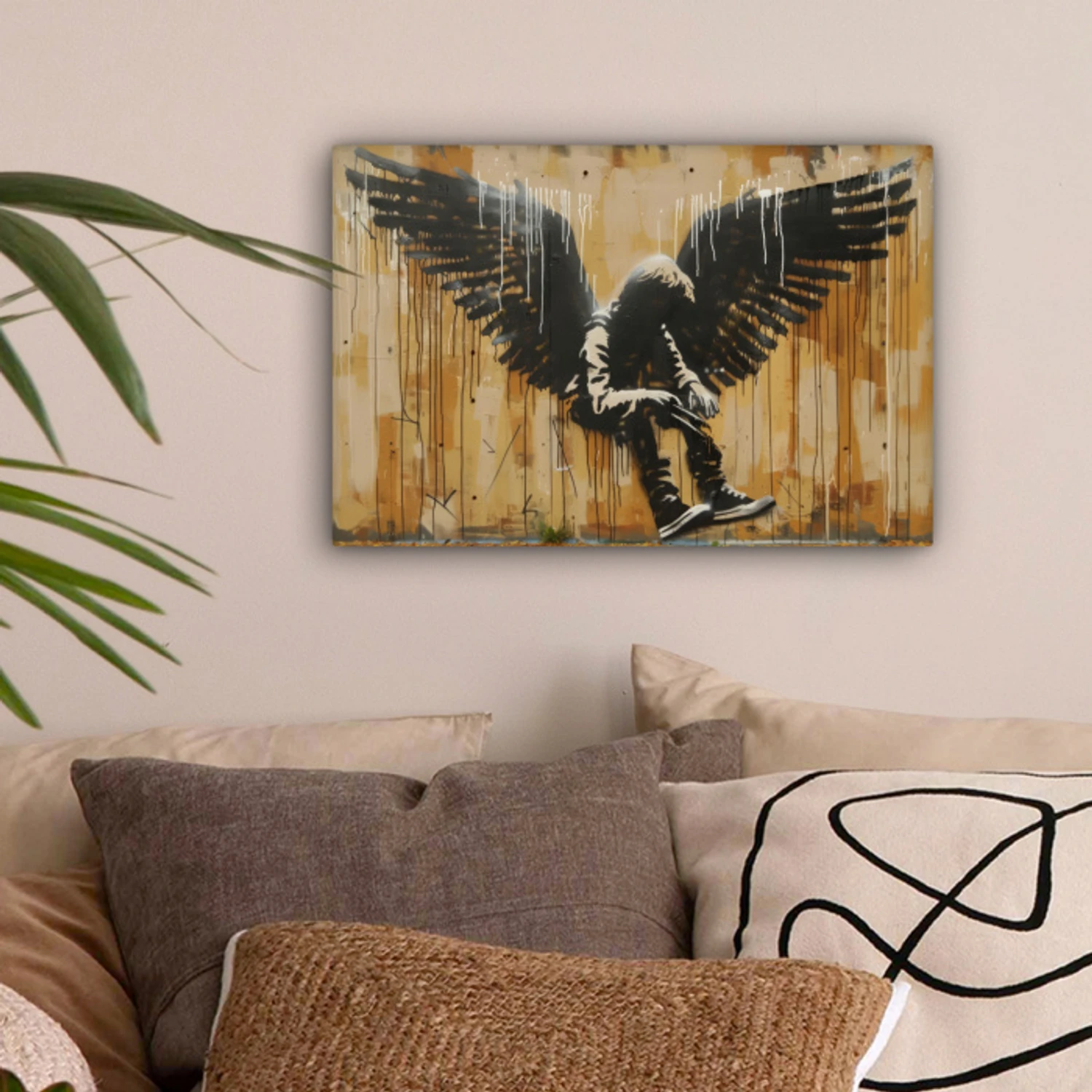 Graffiti - Kunst - Vleugels - Street art - Banksy canvas 2cm klein -sfeer1
