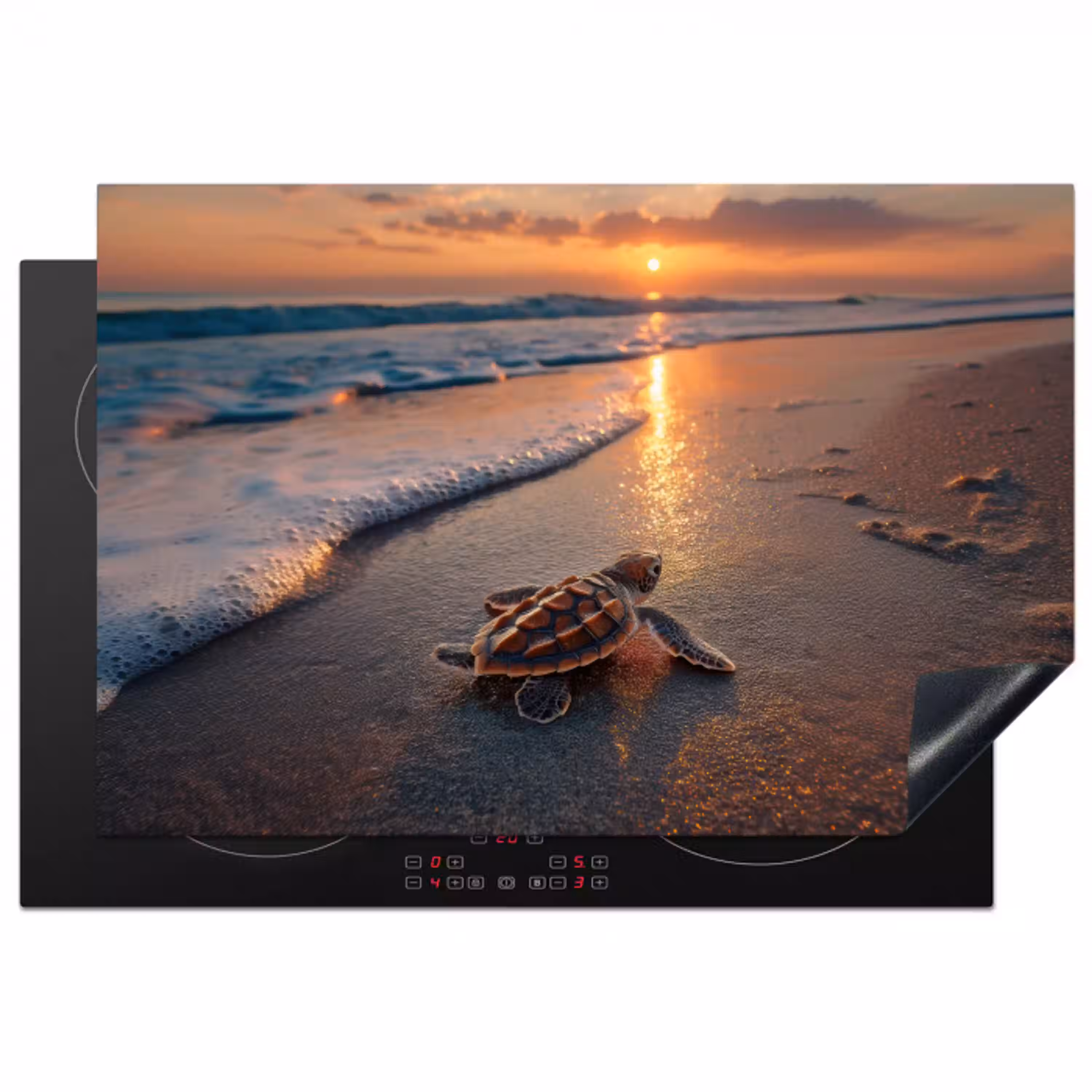 Schildpad - strand - Zonsondergang Inductie beschermer vinyl 3mm klein -3d