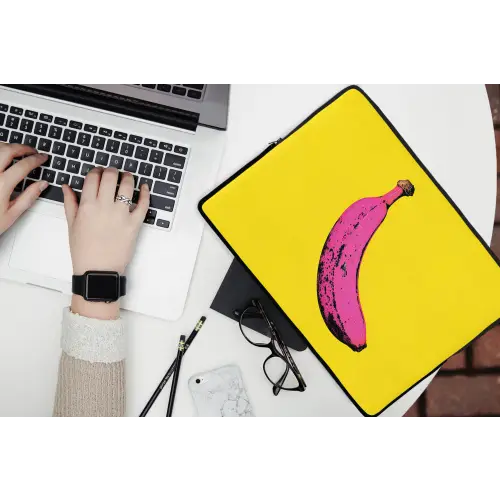 Banaan - Grafisch - Geel laptophoes neopreen klein -bureau