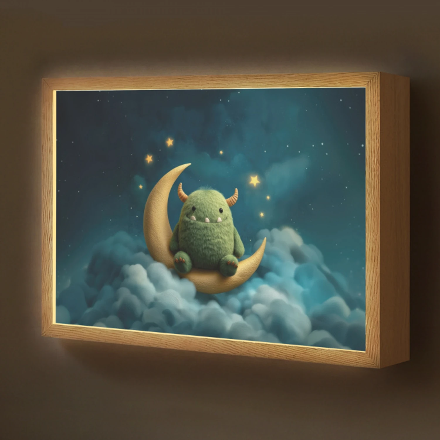 Monster - Groen - Maan - Wolken Light Box met batterij (Wandlamp kind) middel -z3d_website
