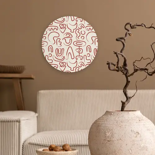 Beige - Vormen - Rood - Patroon Wandcirkel plexiglas klein 852 -sfeer1