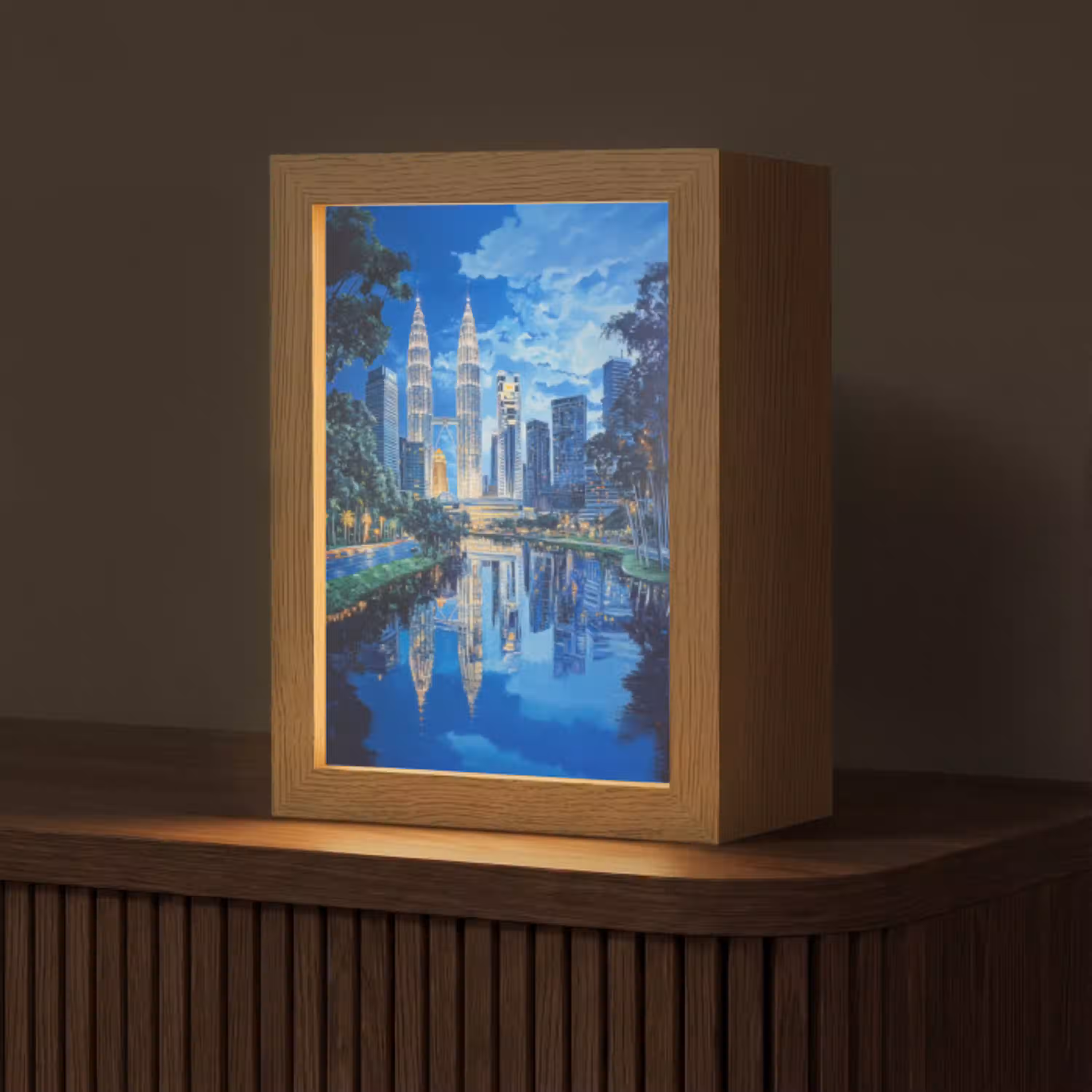 Stad Kuala Lumpur - Skyline - Wolkenkrabbers - Water Light Box met kabel (Tafellamp) klein -z3d_website