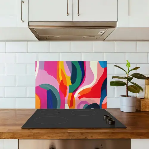 Vormen - Golvend - Abstract - Felroze keuken achterwand spatscherm klein -sfeer2