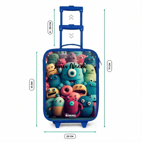 Zachte en bolle monsters Kinderkoffer - Blauw klein -productfoto_formaten