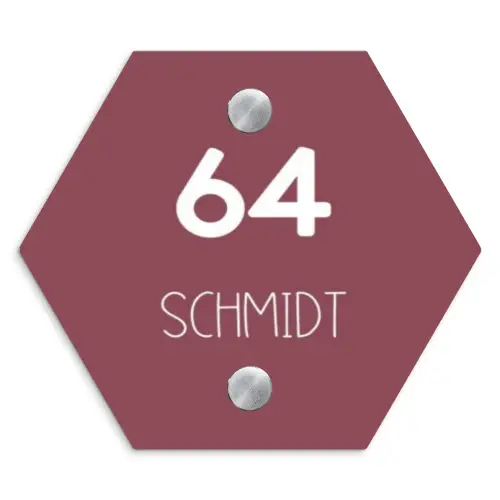 Donker oudroze - Modern Naambord Hexagon klein -3d