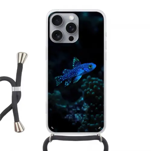 Vis - Stippen - Koraal - Blauw Hoesje iPhone 16 Pro Max met koord klein -3d