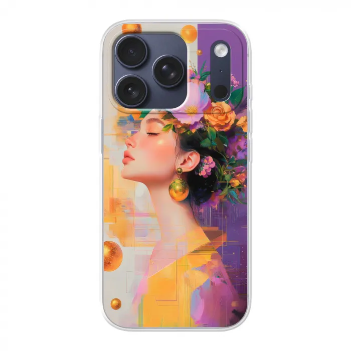 Abstract - Vrouw - Bloemenkroon - Goud Telefoonhoesje iPhone 17 Pro klein -3d