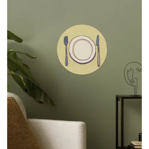 Illustratie - Bord - Bestek - Beige Wandcirkel behangsticker klein -sfeer2