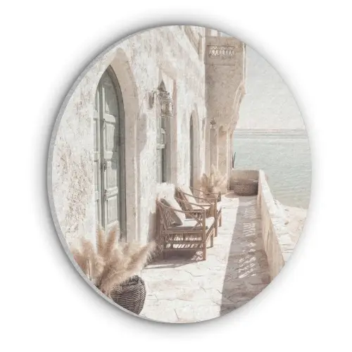 Terras - Stoelen - Strand - Beige Akoestische PET Vilt - Rond klein -3d