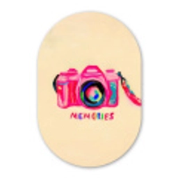 Camera - Memories - Roze - Geschilderd Wandcirkel Ovaal Glas middel -3d