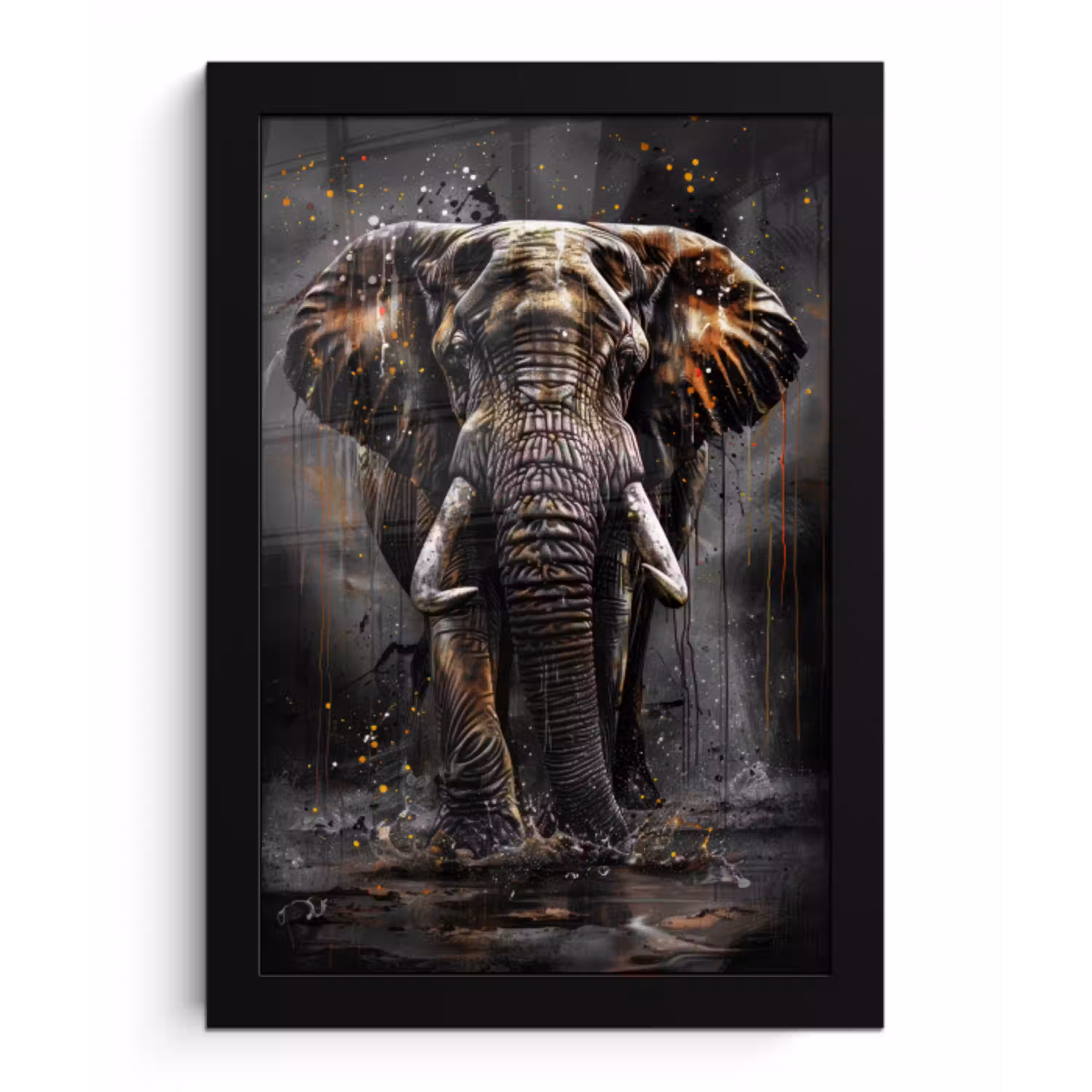 Olifant - Watercolor - Wilde dieren - Luxe fotolijst zwart zonder passe partout klein -3d