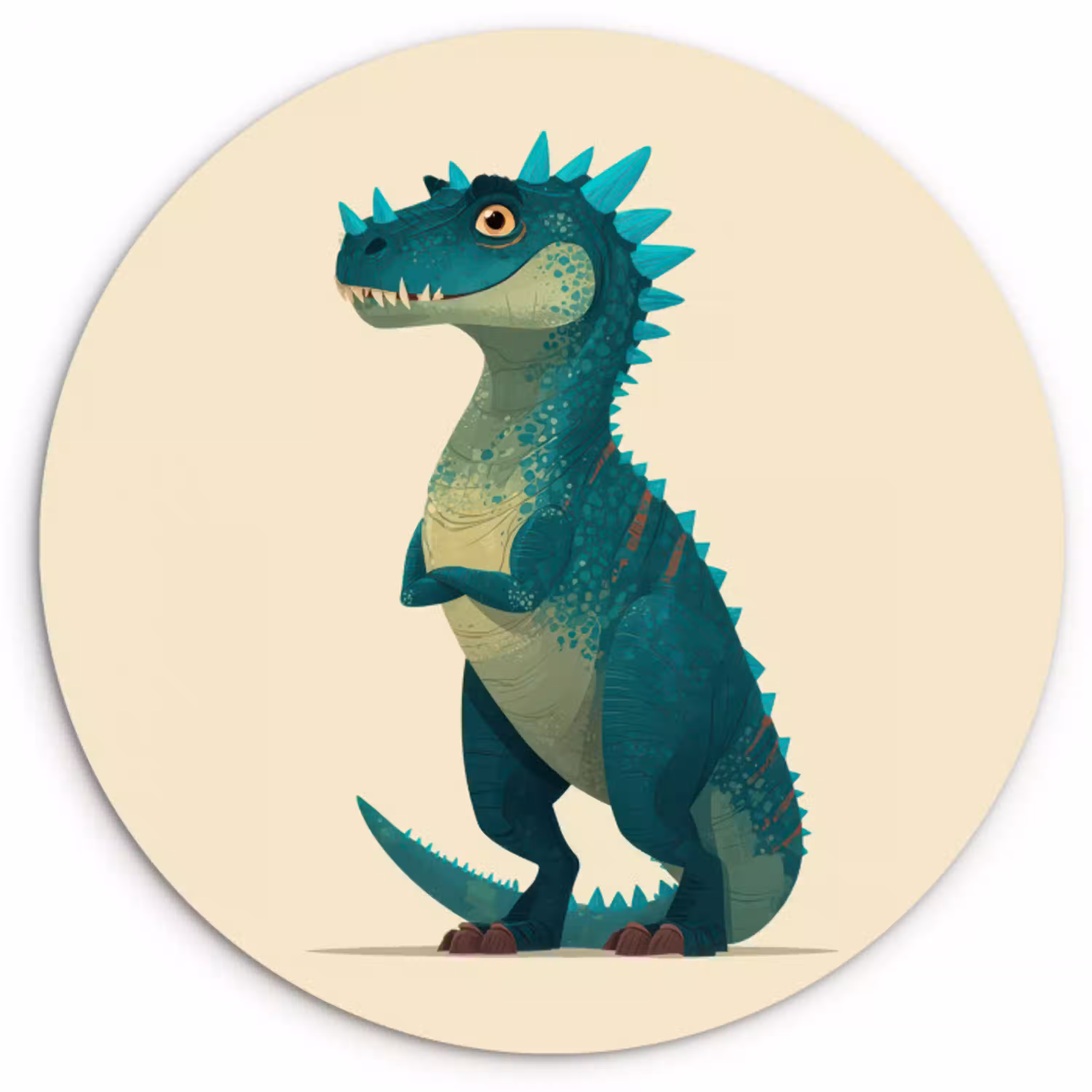 Dinosaurus - Turquoise - Stekels Wandcirkel kunststof plaat 5mm dik klein -3d