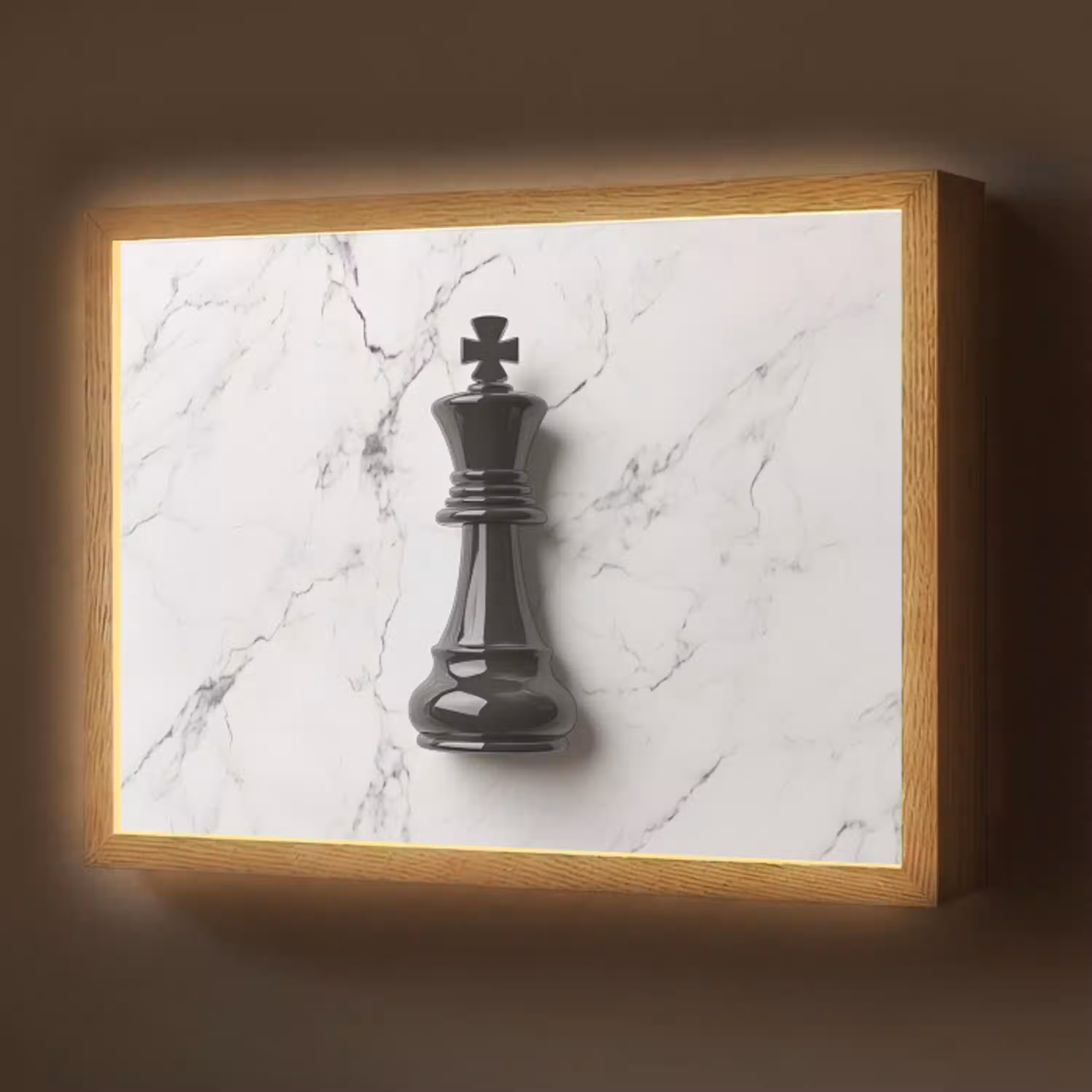 Schaakstuk - Koning - Zwart - Marmer Light Box met batterij (Wandlamp) middel -z3d_website