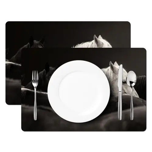 Paarden - Zwart - Wit - Kudde Placemat vinyl groot -zzsfeer2_Kitchenyeah-website
