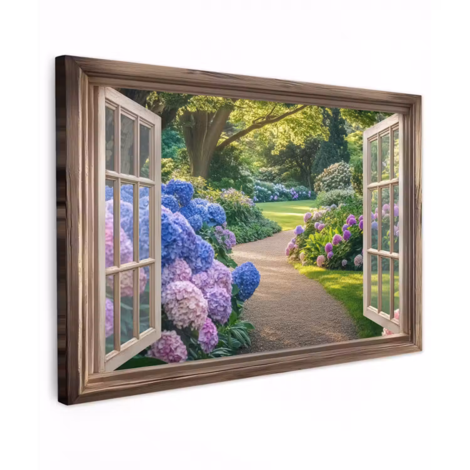 Outdoor Canvas Print - View - Garden - Window - Hydrangea - Flowers