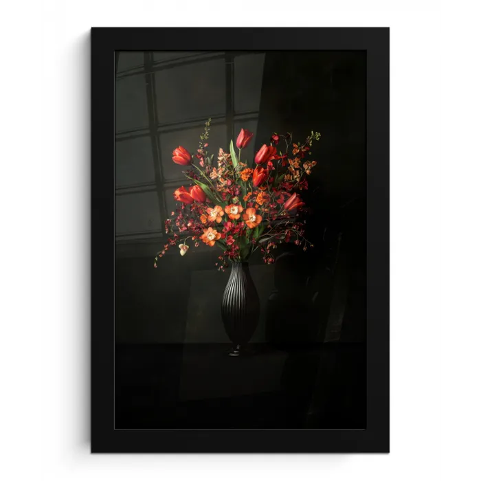Bloemen - Takken - Boeket fotolijst zwart zonder passe partout klein -3d