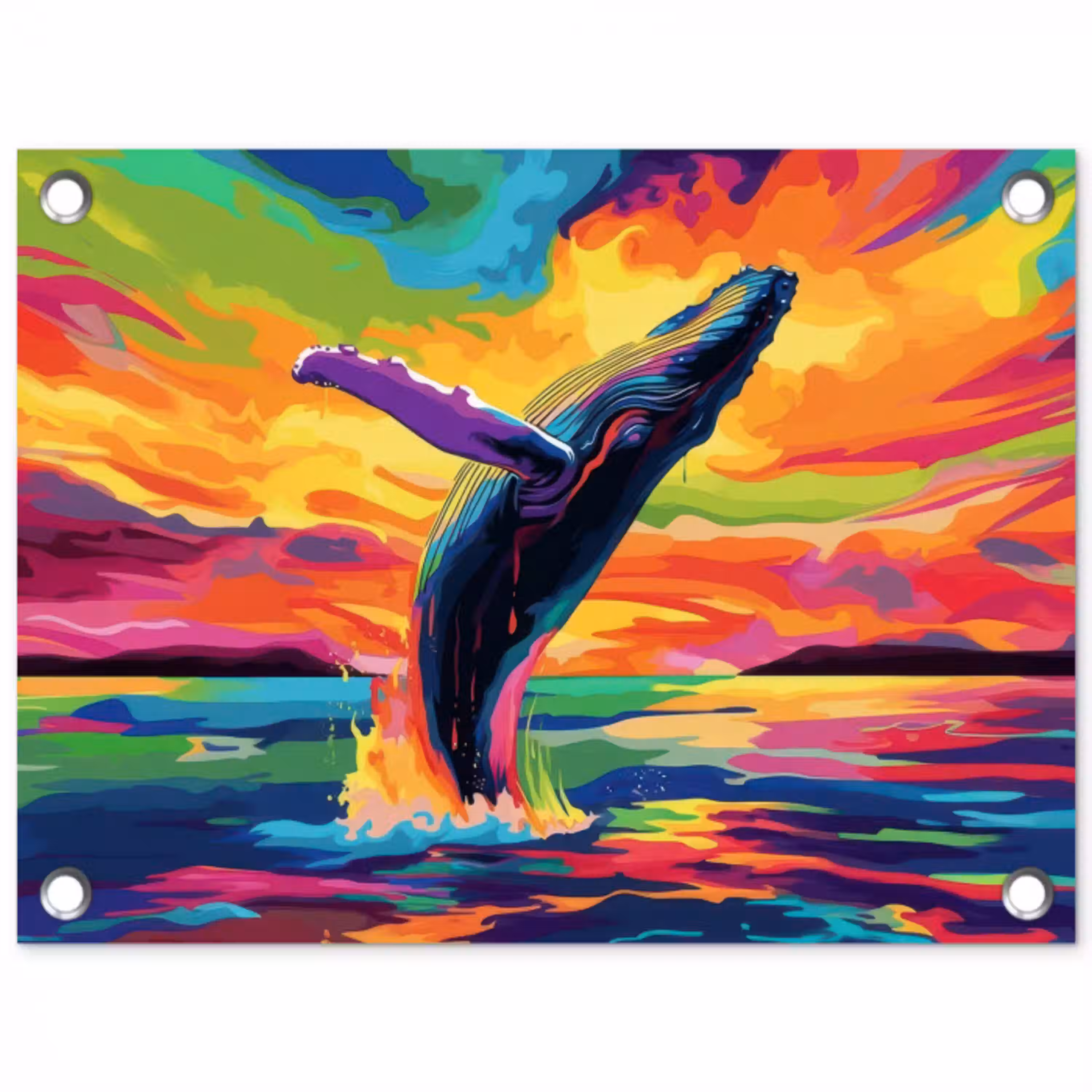 Zonsondergang - Walvis - Geschilderd - Kleurrijk tuinposter los doek klein -3d
