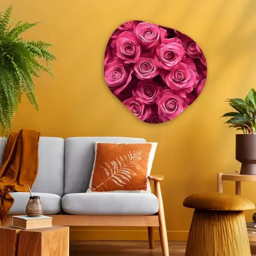 Rozen - Pink - Bloem Wandcirkel Organisch Aluminium middel -sfeer4
