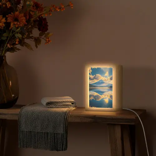 Berg - Rivier - Zonsondergang Light Box met kabel (Tafellamp) klein -sfeer4