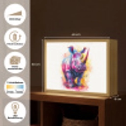 Neushoorn - Kleurrijk - Verf - Dieren Light Box met batterij (Wandlamp kind) middel -USP_websiteoverzichtDE
