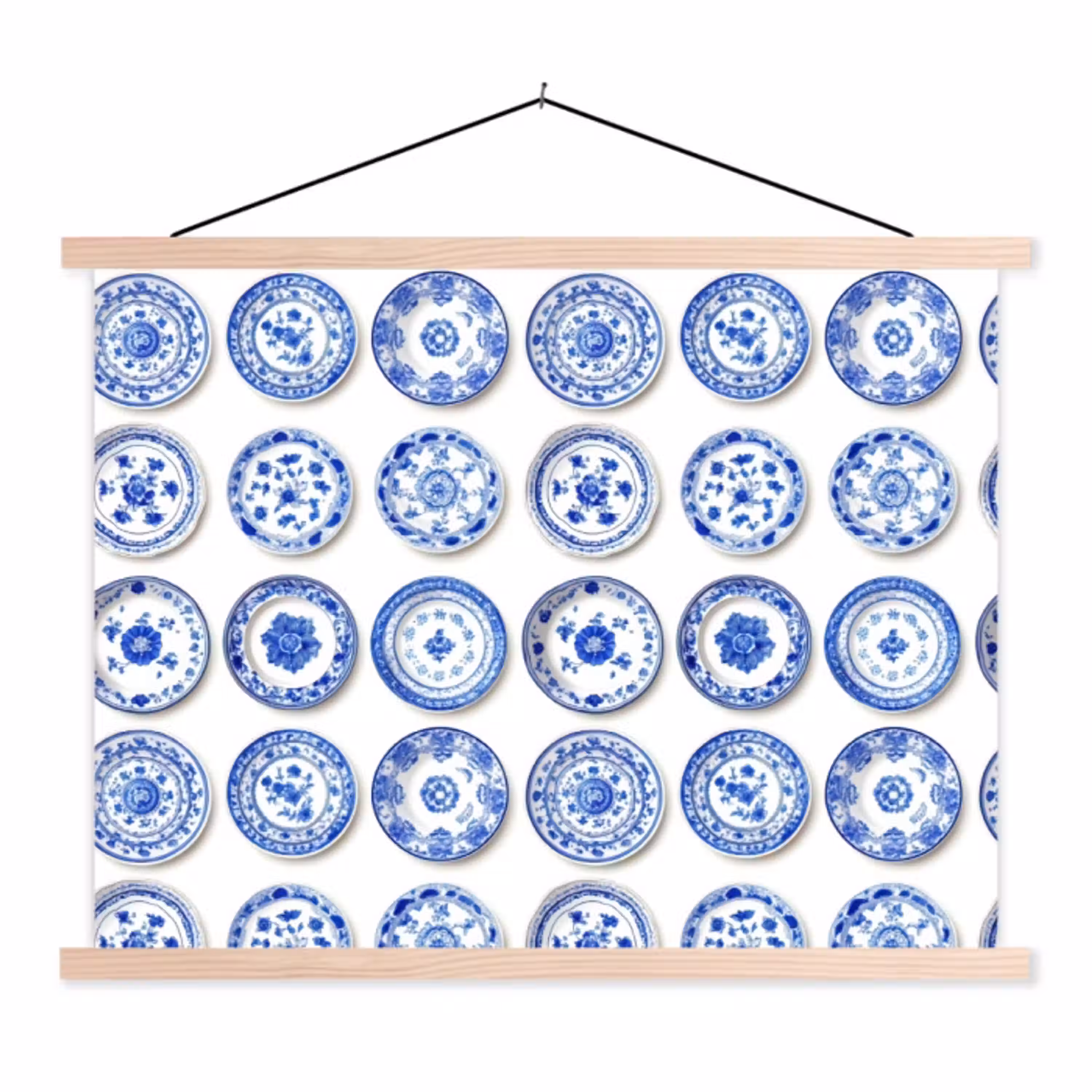 Borden - Bloemen - Patroon - Blauw textielposter latten blank klein 122 -3d