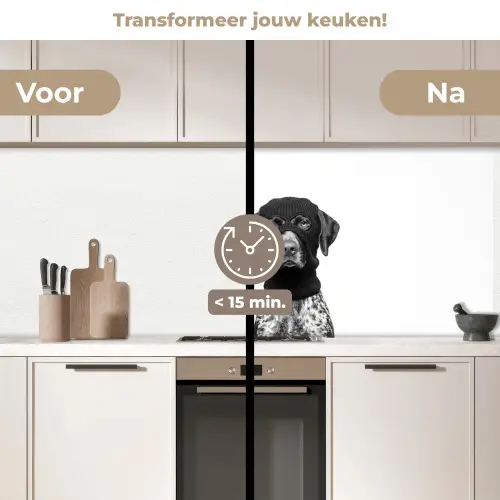 Honden - Bivakmuts - Zwart - wit keuken achterwand 2 middel -voor-na2_NL