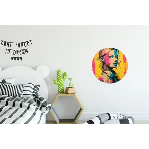 Vrouw - Verfstrepen - Gekleurd Wandcirkel aluminium klein -kinderkamer