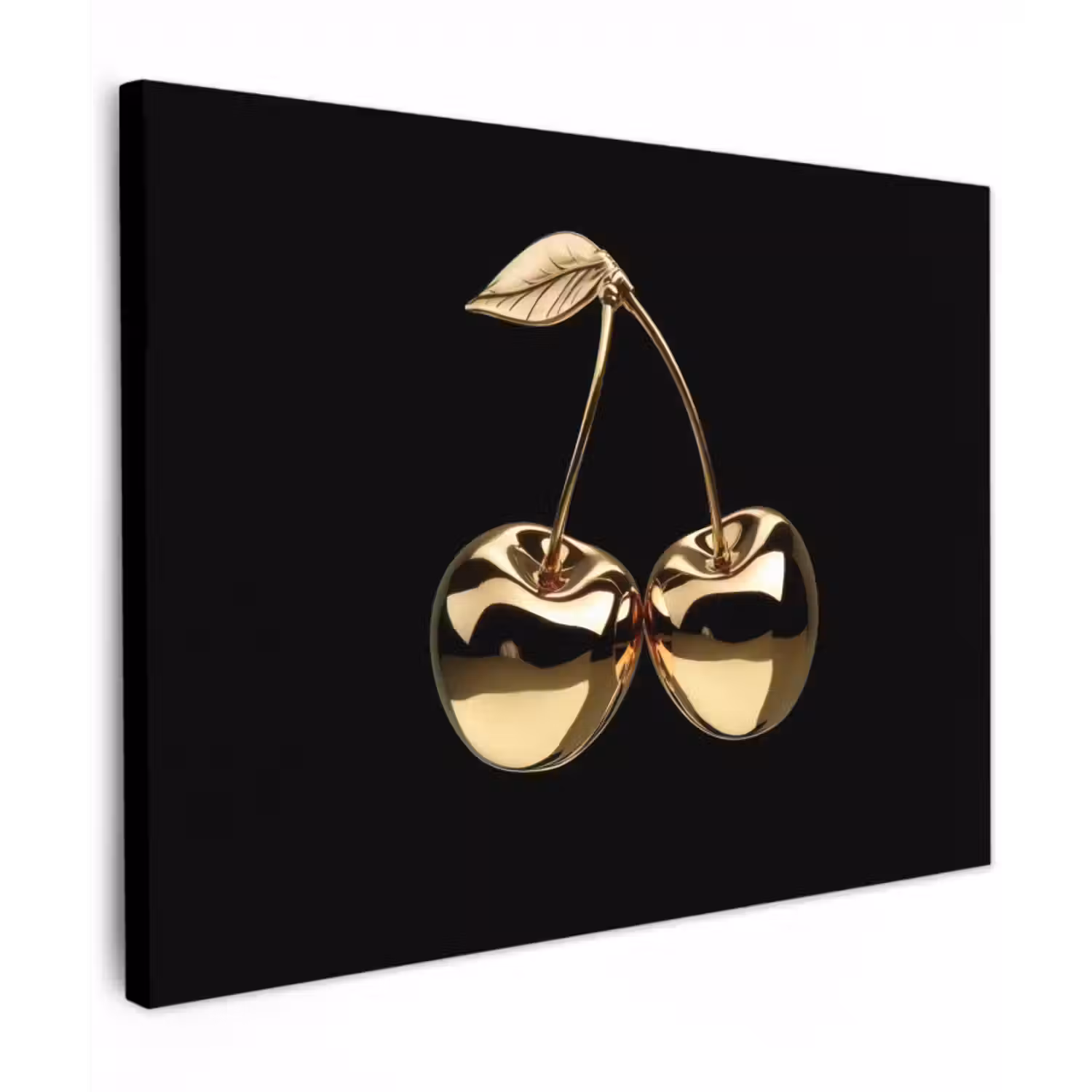 Canvas schilderij - Kersen - Zwart - Goud - Chrome