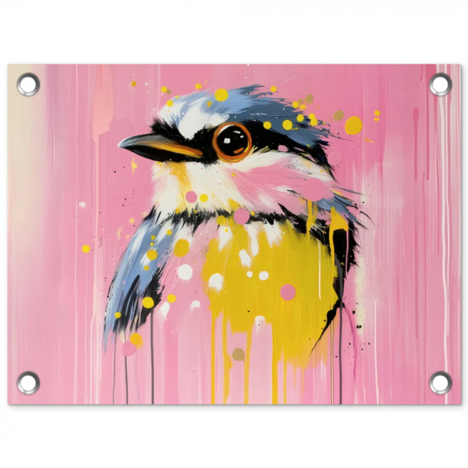 Vogel - Roze - Geel - Blauw tuinposter los doek klein -3d