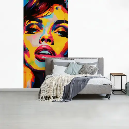 Vrouw - Gezicht - Kleurrijk fotobehang vinyl groot -slaapkamer
