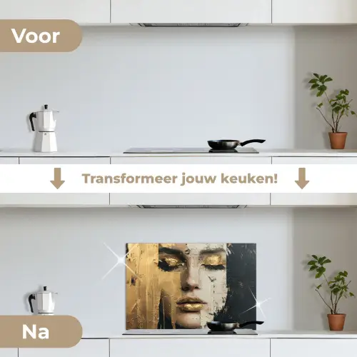 Abstract - Goud - Gezicht - Lippen keuken achterwand spatscherm klein -voor_na_NL
