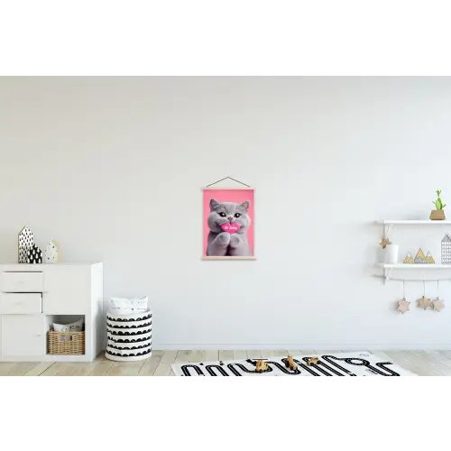 Kat - Valentijn - Roze - Liefde textielposter latten blank klein -kinderkamer