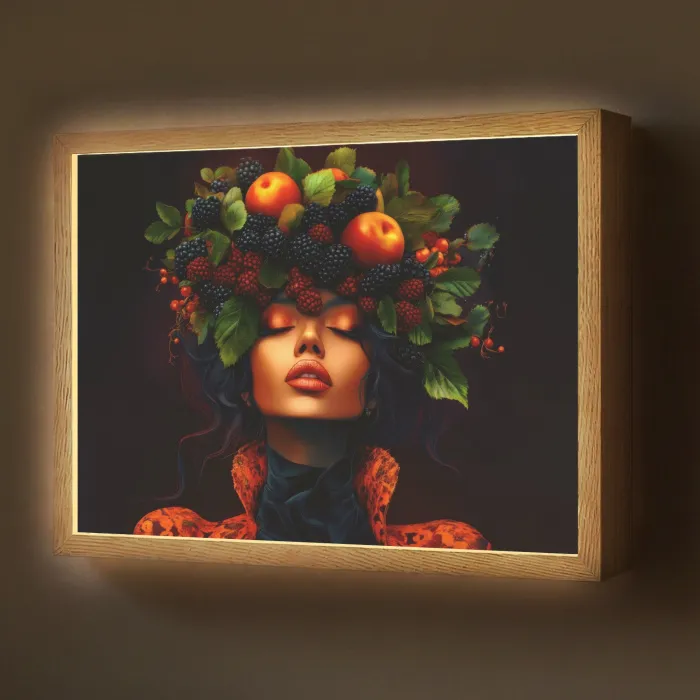 Vrouw - Zwart - Bessen - Bramen - Appels Light Box met batterij (Wandlamp) middel -z3d_website