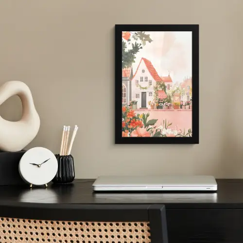 Bloemen - Huizen - Dorp fotolijst zwart zonder passe partout klein -sfeer1