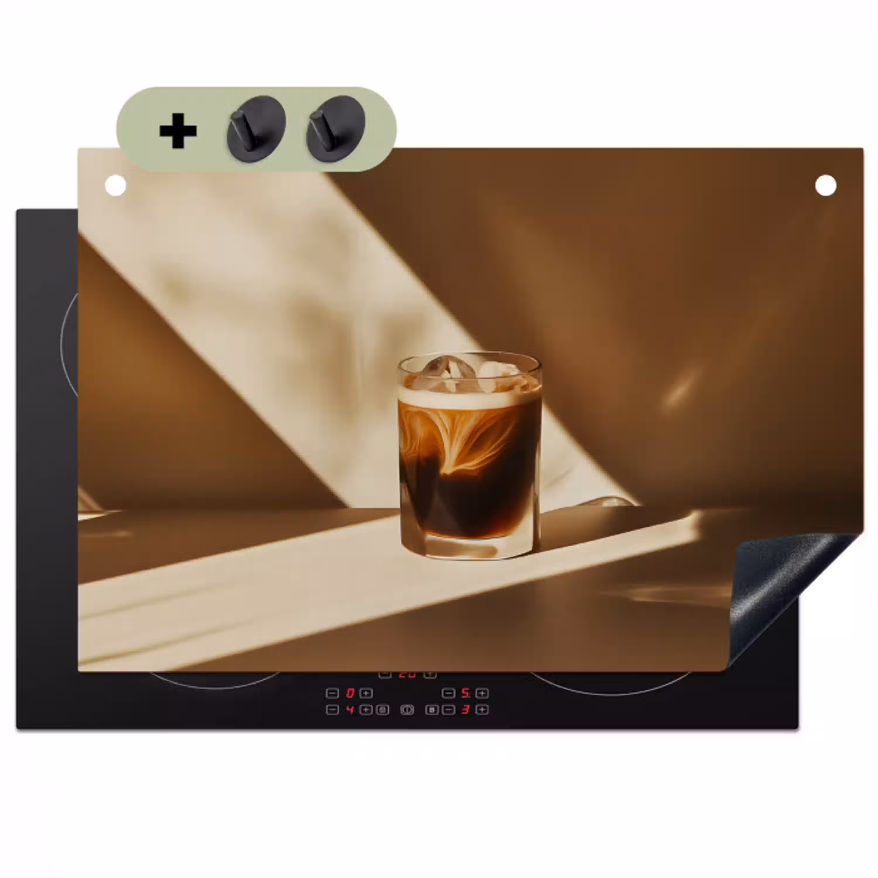 Glas - Ijskoffie - Schaduw - Bruin Inductie beschemer met haakjes klein -3d