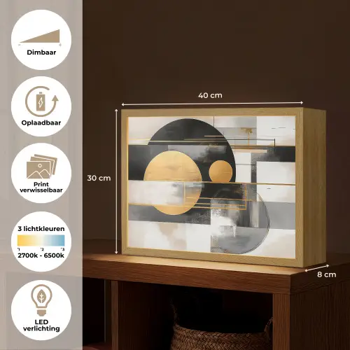 Abstract - Goud - Zilver - Vormen - Aesthetic - Modern Light Box met batterij (Wandlamp) middel -USP_websiteoverzichtNL