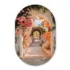 Doorkijk - Boog - Bloemen - Pastel Wandcirkel Ovaal Glas middel -3d