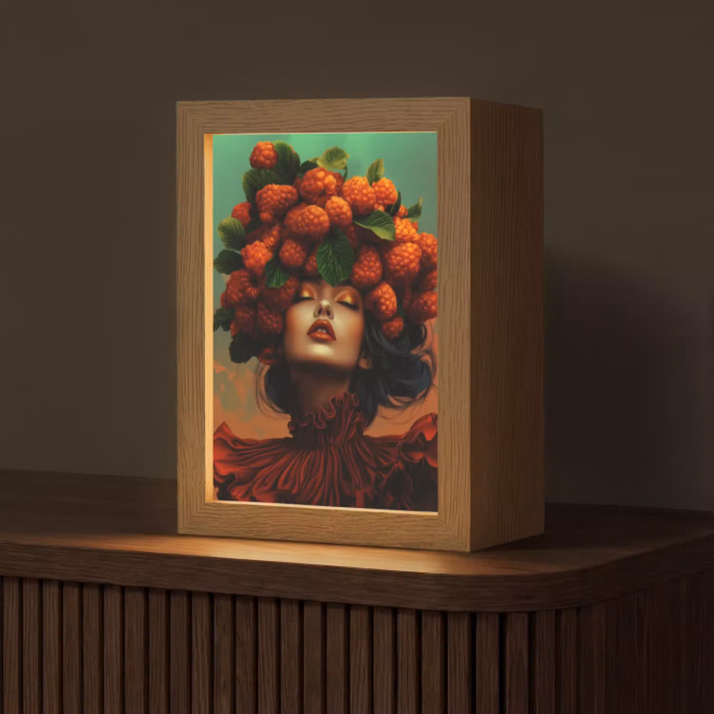 Vrouw - Frambozen - Bladeren Light Box met kabel (Tafellamp) klein -z3d_website