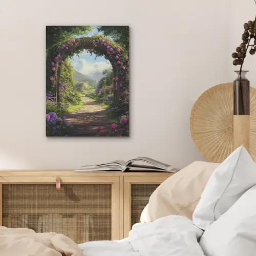 Doorkijk - Rozenboog - Uitzicht - Landschap - Bloemen PET vilt klein -sfeer3