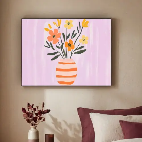 Vaas - Gestreept - Bloemen - Oranje Textielframe zwart klein -sfeer1