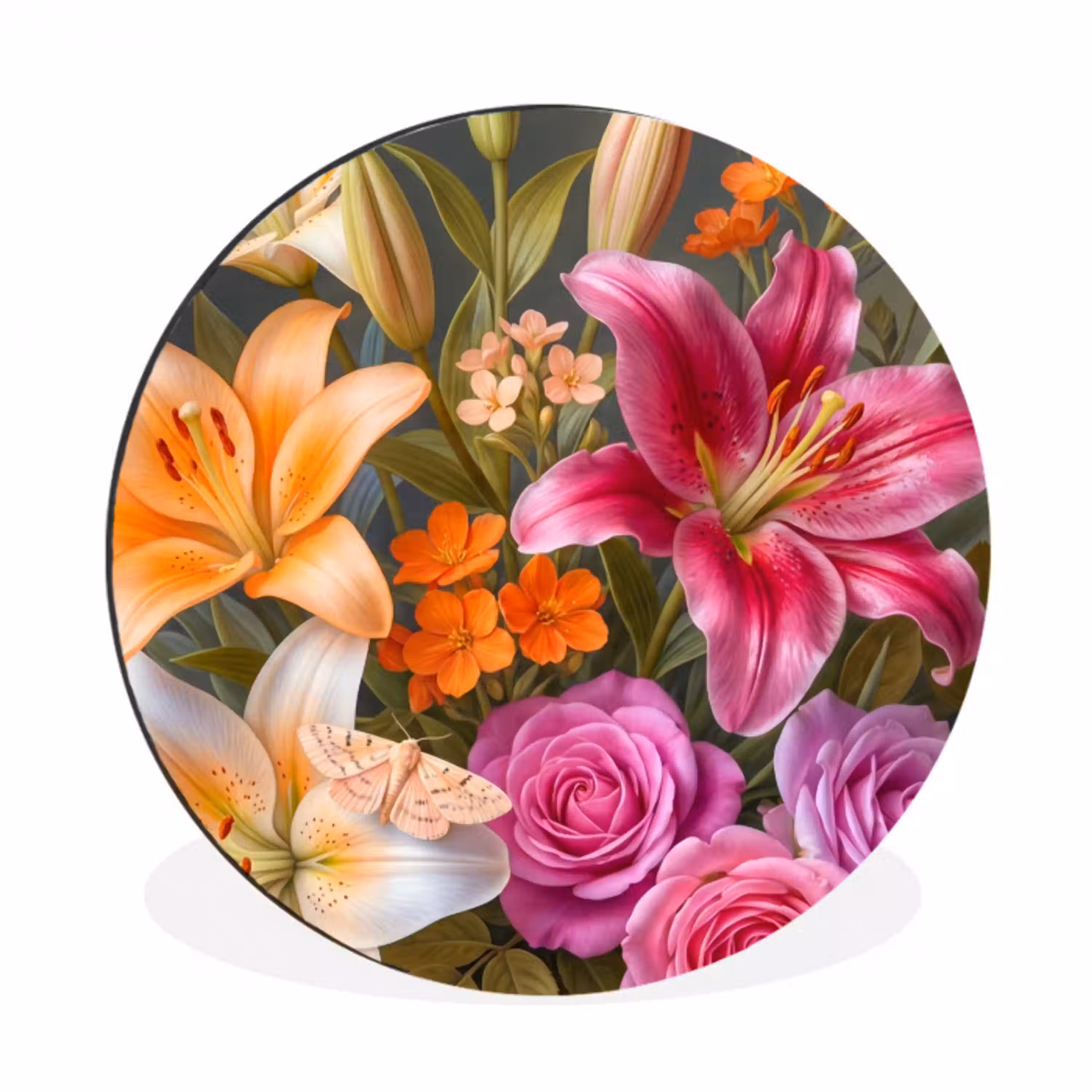 Bloemen - Boeket - Natuur - Kleurrijk - Modern Wandcirkel aluminium klein -3d