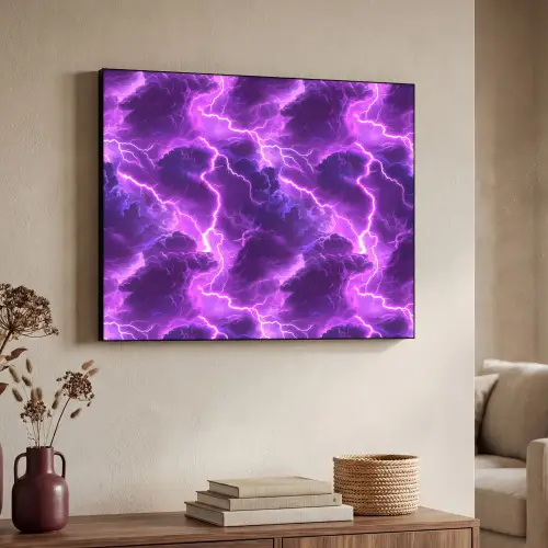 Paars - Bliksem - Wolken Textielframe zwart klein 947 -sfeer3