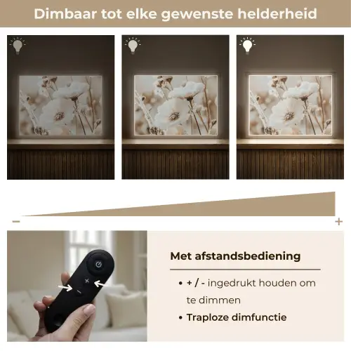 Bloemen - Winter - Wit - Sneeuw - Beige Light Box met batterij (Wandlamp) middel -USP_dimbaarNL