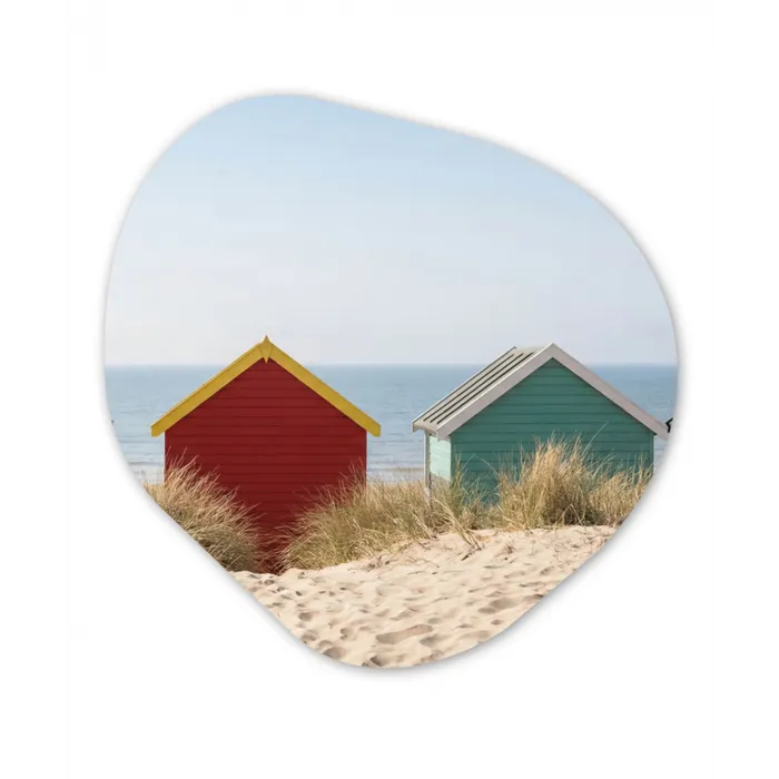 Strand - Huisjes - Kleurrijk - Duinen Wandcirkel Organisch Aluminium middel -3d