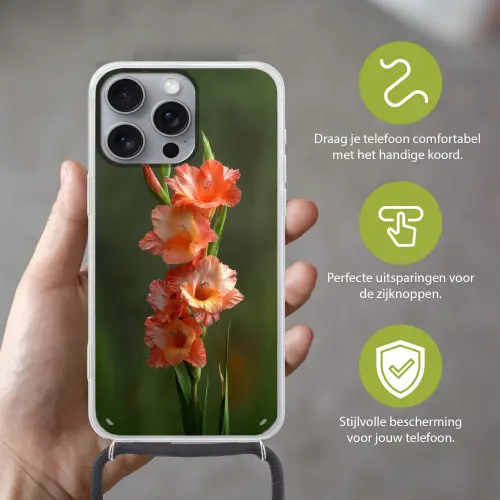 Bloem - Gladiolen - Zalmroze Hoesje iPhone 16 Pro Max met koord klein -sfeer2_NL