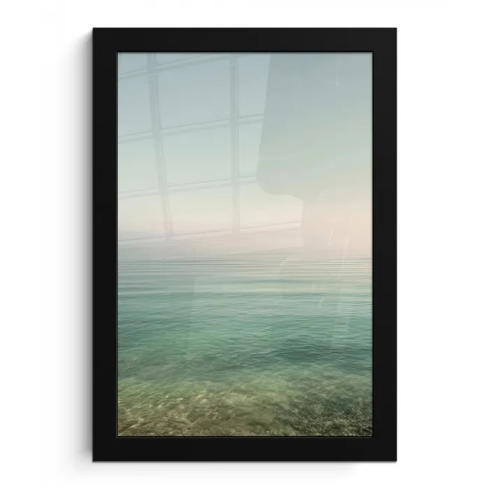 Zee - Horizon - Blauw - Mist fotolijst zwart zonder passe partout klein -3d