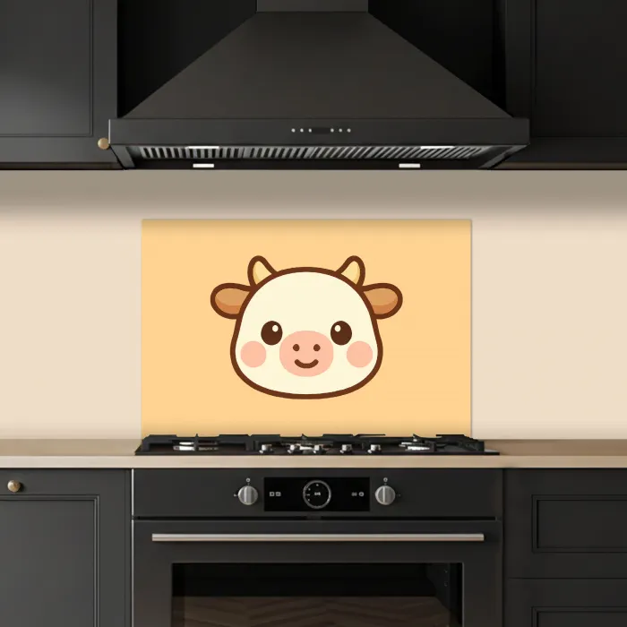 Koe - Oranje - Cartoon keuken achterwand spatscherm klein -sfeer1