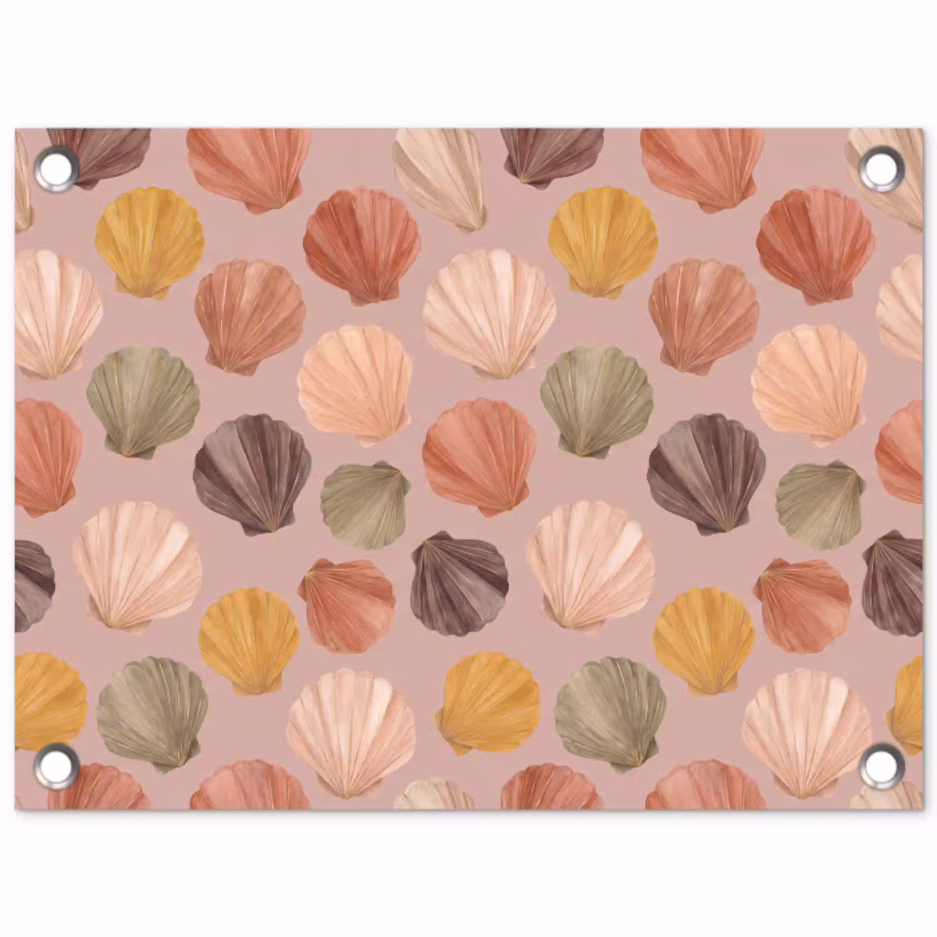 Schelp - Patroon - Zee - Aquarel - Aardetinten tuinposter los doek klein -3d