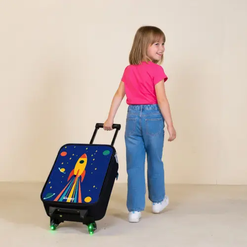 Raket - Sterren - Planeet - Ruimte Kinderkoffer - Zwart klein -sfeer1