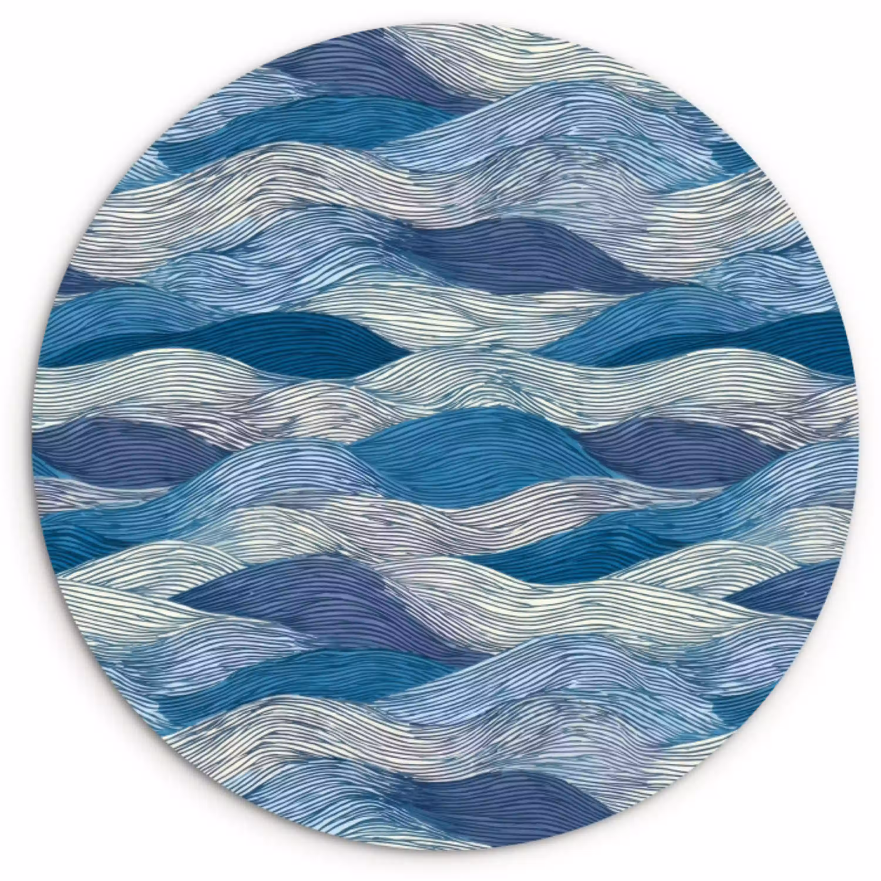 Getekend - Blauw - Wit - Golvend - Streepjes Wandcirkel kunststof plaat 5mm dik klein 188 -3d